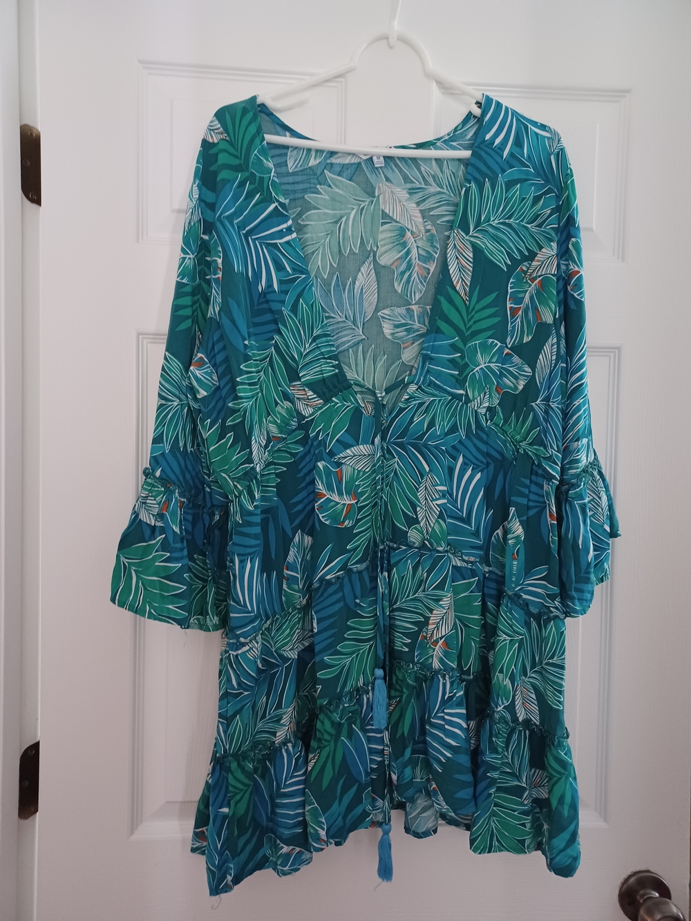 Blue Island Womens Size 1X Tropical Blue Green Tropical Beach Cover-Up. - Picture 2 of 9